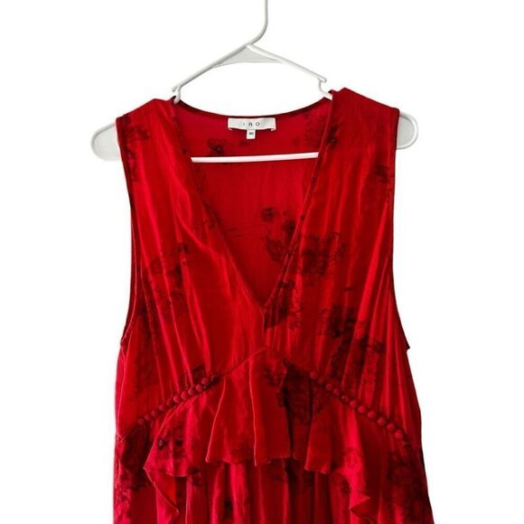 IRO Red Sleeveless Floral Asymmetrical Midi Dress Women's EU Size 40 US size 8 - Picture 3 of 12